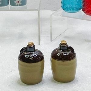 Vintage Stoneware Moonshine Jugs Salt and Pepper Shaker Set 1950's